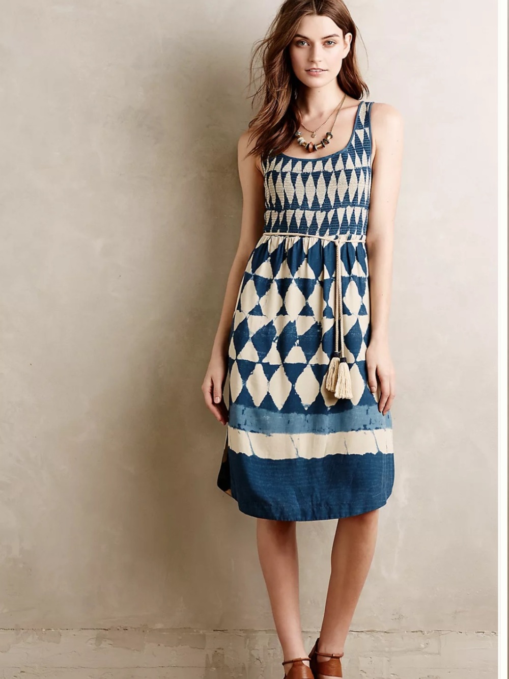 Anthropologie Maeve Castalia Dress Blue  Tassel Midi Size 6
